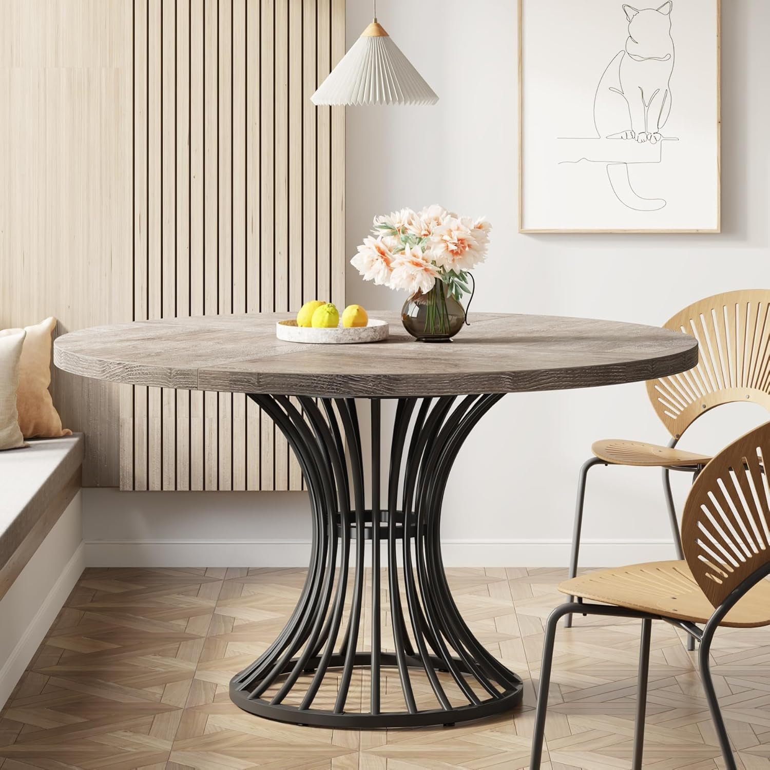 Round Dining Table 47 Inch Grey For Kitchen And Living Room