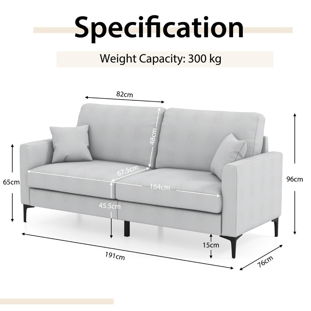 NNECW  2-seat Modern Home Sofa Couch with Armrest & Pillows for Living Room
