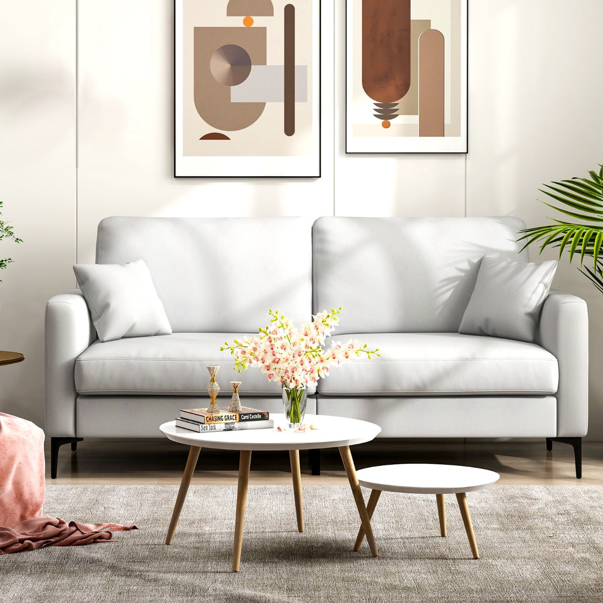 NNECW  2-seat Modern Home Sofa Couch with Armrest & Pillows for Living Room